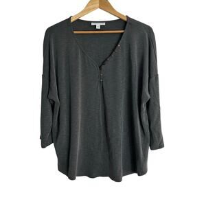J Jill Pure‎ Jill Sand Washed Top Womens 2X Tencel Modal Knit Shirt V-Neck Gray